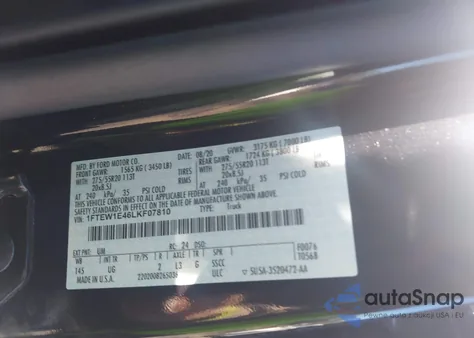 2020 Ford F-150 Xlt из США, поврежденный, VIN 1FTEW1E46LKF07810